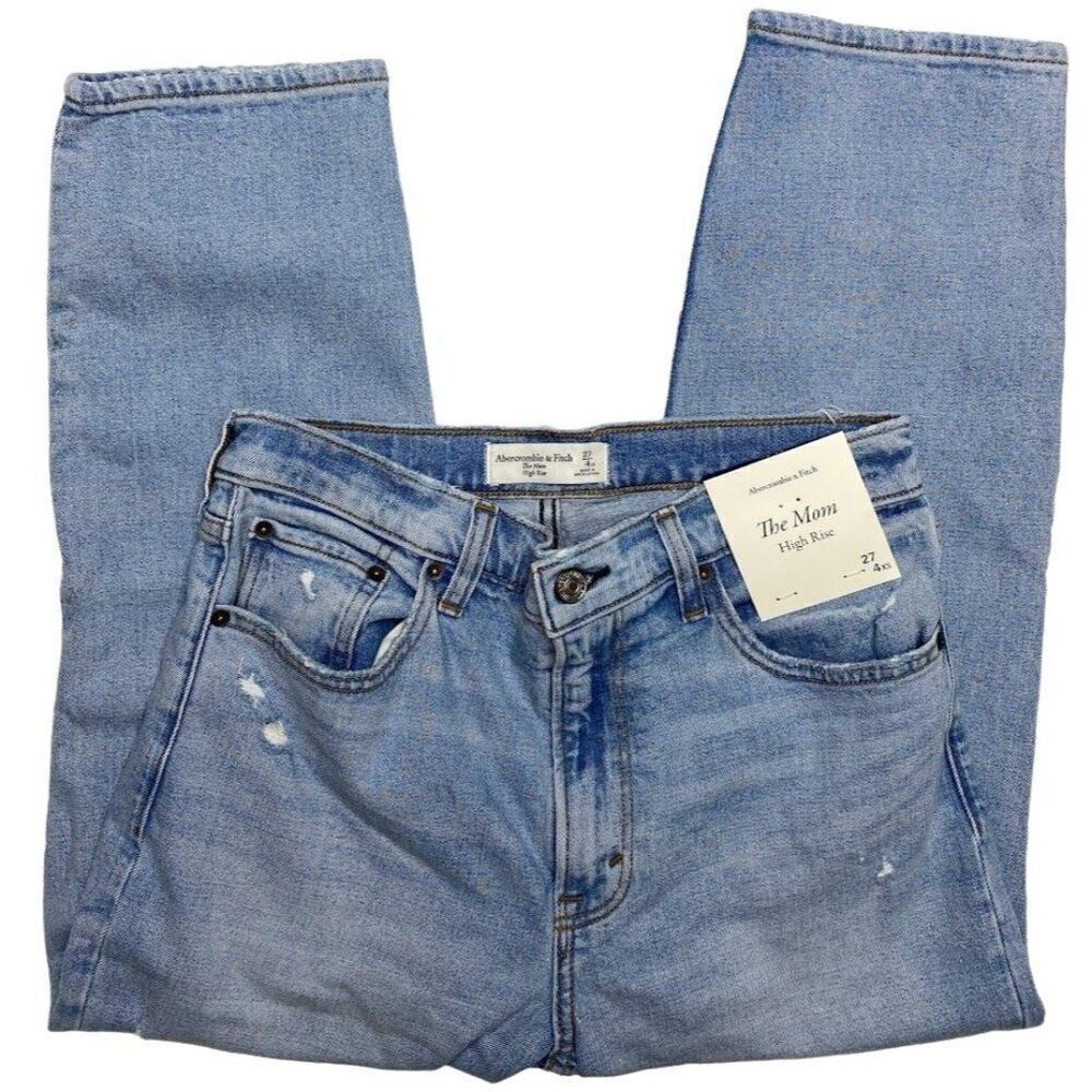 Abercrombie & Fitch The Mom Capri Jeans Women's 27 Blue High Rise Distressed NEW